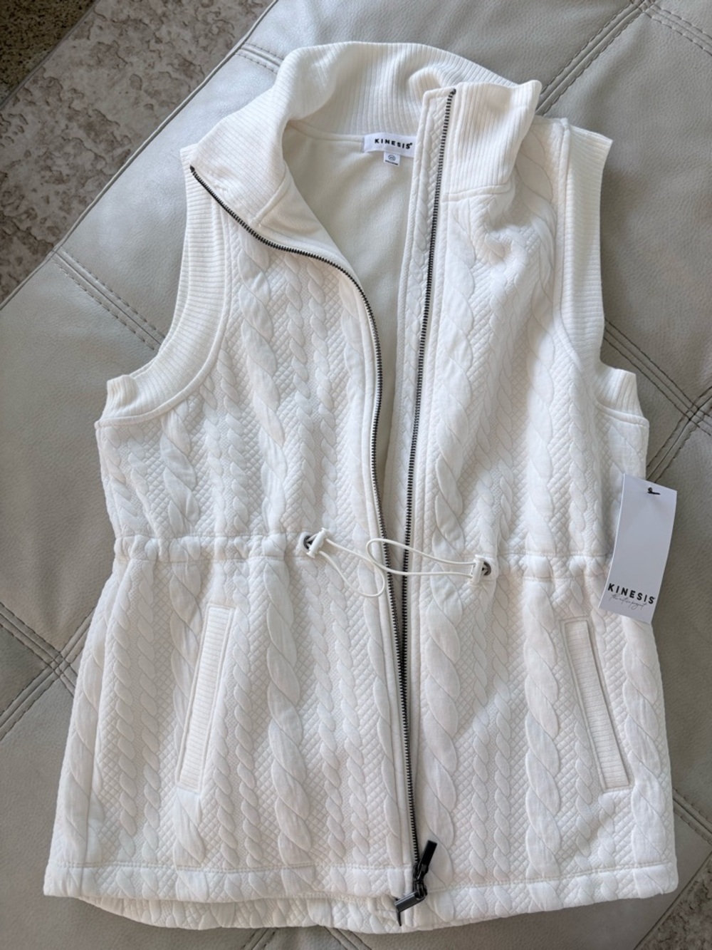 Women's White Cable-Knit Zip Vest